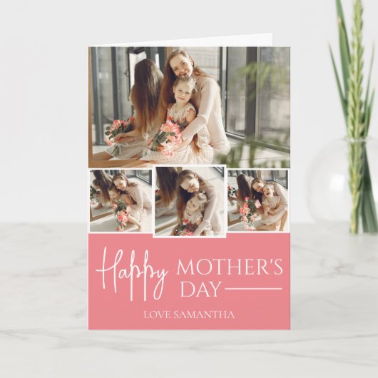 Happy Mothers Day | Eenvoudig Modern Script 5 Foto Kaart (Voorkant)