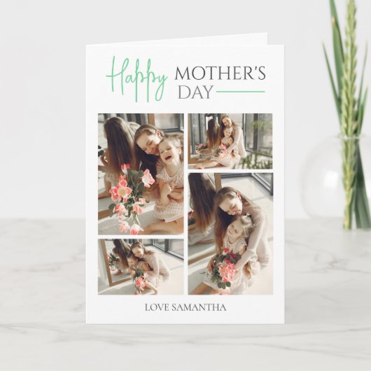 Happy Mothers Day | Eenvoudig Modern Script 5 Foto Kaart (Voorkant)