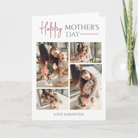 Happy Mothers Day | Eenvoudig Modern Script 5 Foto Kaart (Voorkant)