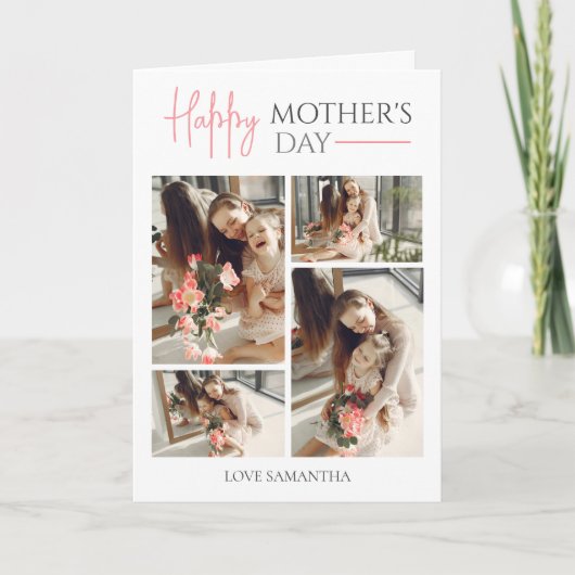 Happy Mothers Day | Eenvoudig Modern Script 5 Foto Kaart (Voorkant)
