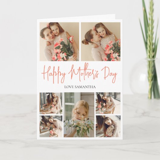 Happy Mothers Day | Eenvoudig Modern Script 7 Foto Kaart (Voorkant)