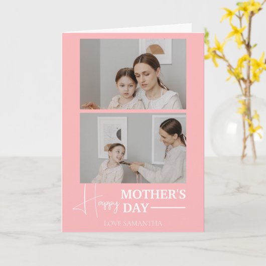 Happy Mothers Day | Eenvoudig Modern Script Twee f Kaart (Gele Bloem)