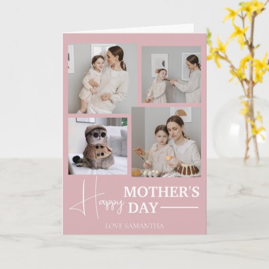 Happy Mothers Day Eenvoudig Modern Script Vier Fot Kaart (Gele Bloem)