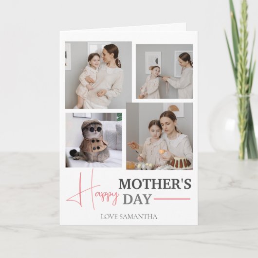 Happy Mothers Day Eenvoudig Modern Script Vier Fot Kaart (Voorkant)