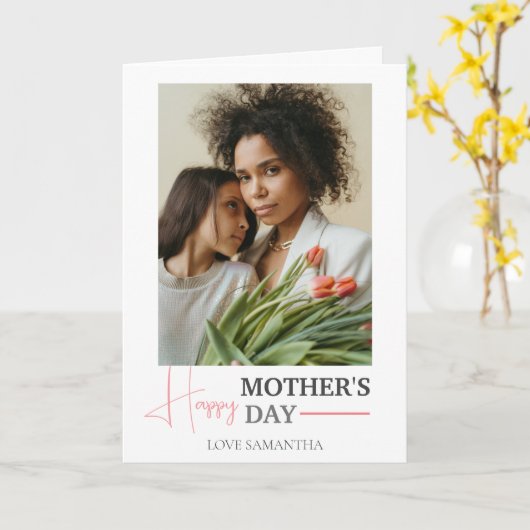 Happy Mothers Day | Eenvoudige moderne scriptfoto Kaart (Gele Bloem)