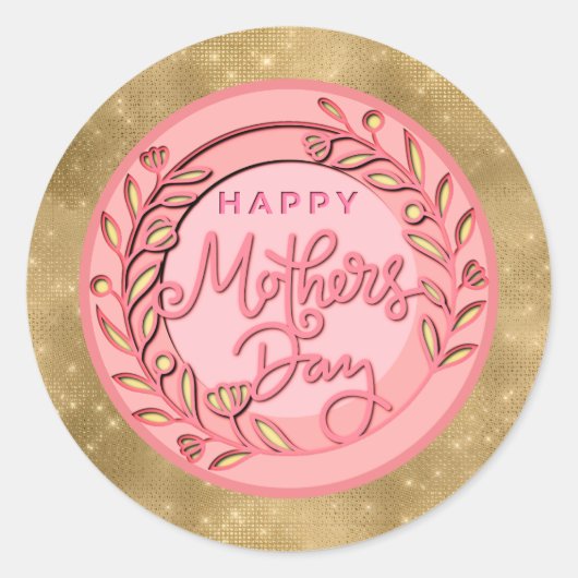 Happy Mother's Day Elegant Modern Pink Floral Ronde Sticker (Voorkant)