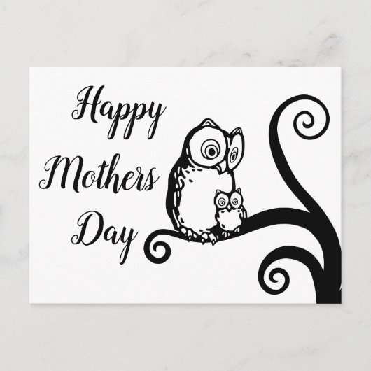 Happy Mothers Day Elegant Owl Tree Briefkaart (Voorkant)