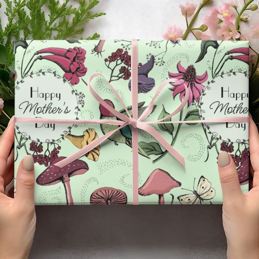 Happy Mothers Day Enchanted Spring Garden Groen Cadeaupapier