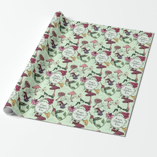 Happy Mothers Day Enchanted Spring Garden Groen Cadeaupapier (Uitgerold)