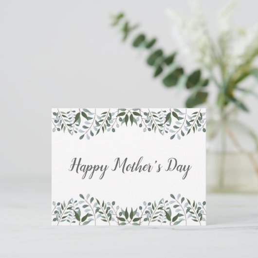 Happy Mothers Day Eucalyptus Greenery Floral Briefkaart (Staand voorkant)
