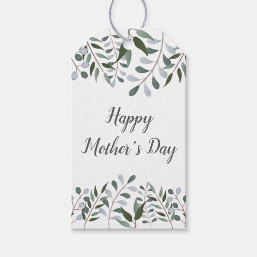 Happy Mothers Day Eucalyptus Greenery Floral Cadeaulabel (Voorkant)