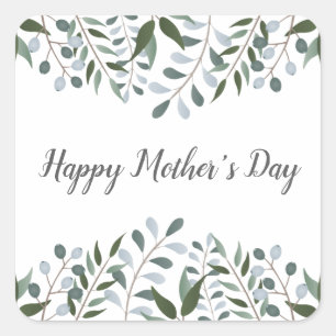 Happy Mothers Day Eucalyptus Greenery Floral Vierkante Sticker