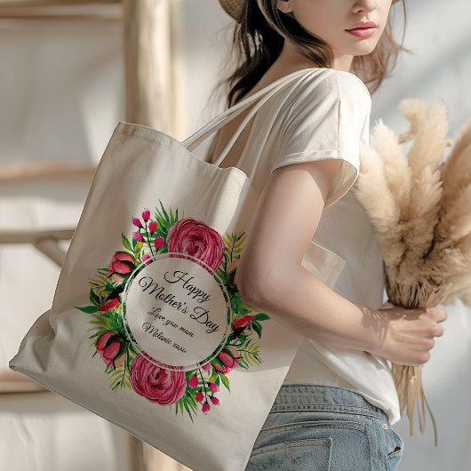 Happy Mothers Day Floral Custom Foto Tote Bag