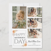 Happy Mothers Day | Floral Elegant Script 4 Foto Feestdagenkaart (Voorkant)