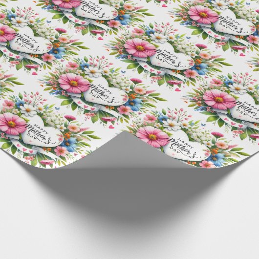 Happy Mothers Day Floral Heart Cadeaupapier (Hoek)