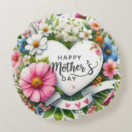 Happy Mothers Day Floral Heart Rond Kussen