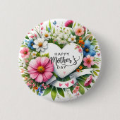 Happy Mothers Day Floral Heart Ronde Button 5,7 Cm (Voorkant)