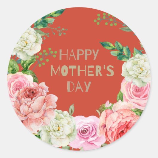 Happy Mothers Day Floral Ronde Sticker (Voorkant)