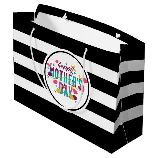 Happy Mothers Day Floral & typografie Groot Cadeauzakje (Achterkant Gekanteld)