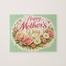 Happy Mother's Day floral wreath, Sage green jigsa