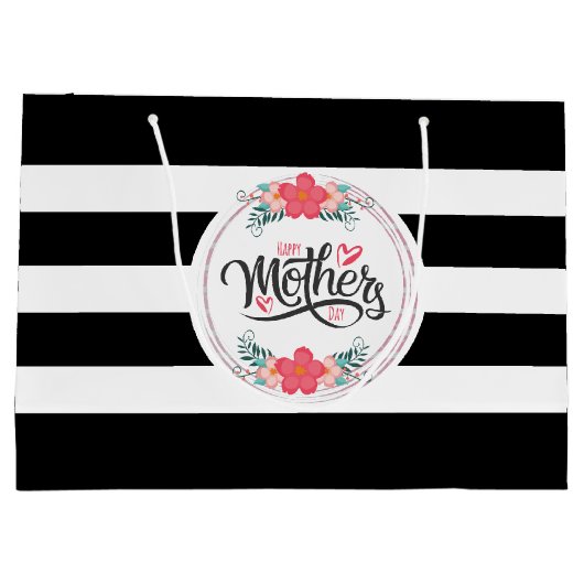 Happy Mothers Day Floral Wreath Stripes Groot Cadeauzakje (Achterkant)