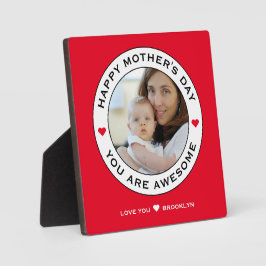 Happy Mothers Day Fototekst Heart Red White Black Fotoplaat