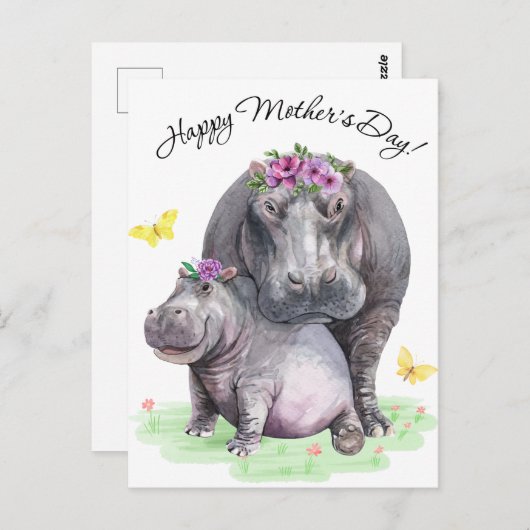 Happy Mothers Day Fun Hippo Briefkaart (Voorkant / Achterkant)