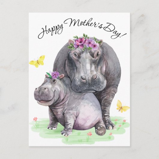 Happy Mothers Day Fun Hippo Briefkaart (Voorkant)