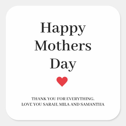 Happy Mothers Day gepersonaliseerd Vierkante Sticker (Voorkant)