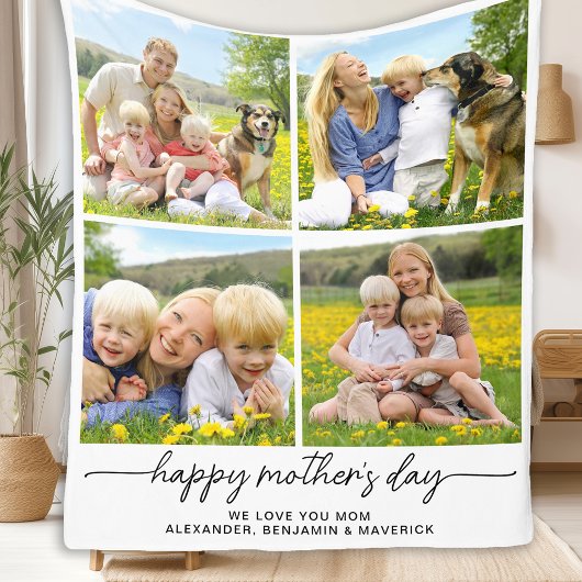 Happy Mothers Day Gepersonaliseerde 4 Foto Collage Fleece Deken