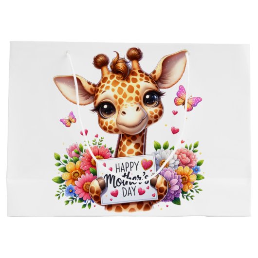 Happy Mothers Day Giraffe Groot Cadeauzakje (Achterkant)