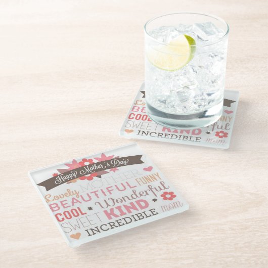 Happy Mothers Day Glazen Onderzetter (Schuin)