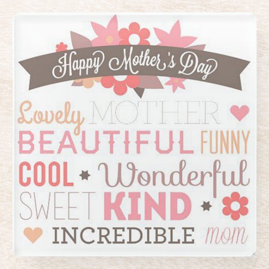 Happy Mothers Day Glazen Onderzetter (Voorkant)
