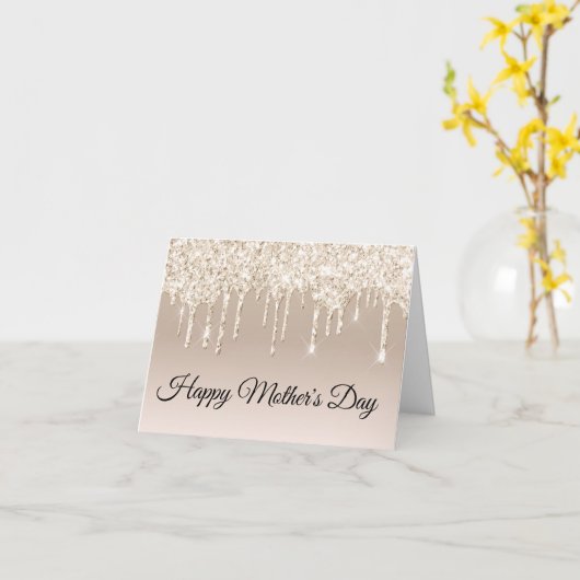 Happy Mothers Day gouden druppelaars luxe Kaart (Gele Bloem)