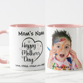 Happy Mothers Day Heart  Roze Foto Mok