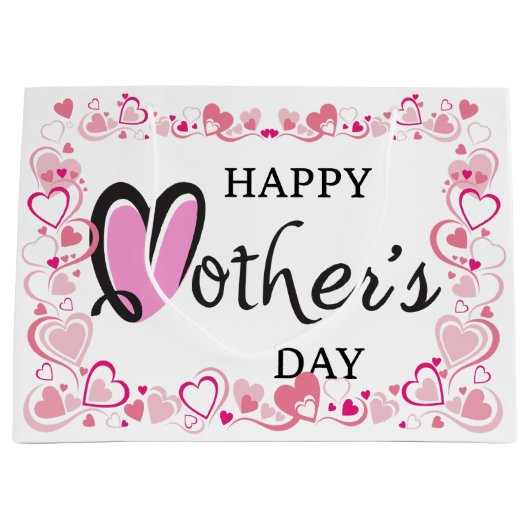 Happy Mothers Day Hearts Groot Cadeauzakje (Voorkant)