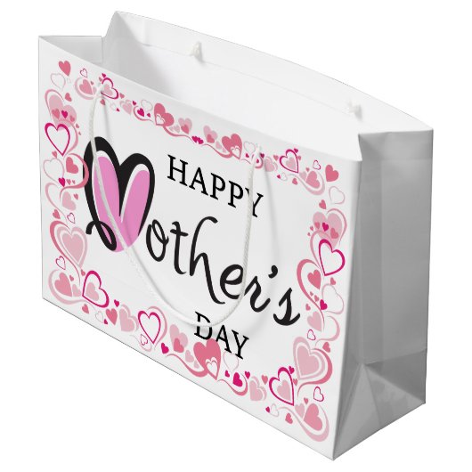 Happy Mothers Day Hearts Groot Cadeauzakje (Achterkant Gekanteld)