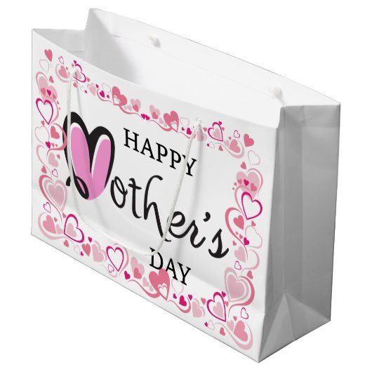 Happy Mothers Day Hearts Groot Cadeauzakje (Voorkant Gekanteld)