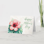 Happy Mother's Day Hibiscus Waterverf Tropisch Bedankkaart (Voorkant)