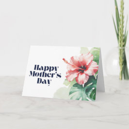 Happy Mother's Day Hibiscus Waterverf Tropisch Bedankkaart