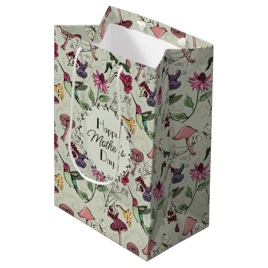  Happy Mothers Day Hummingbird Garden Medium Cadeauzakje (Voorkant Gekanteld)