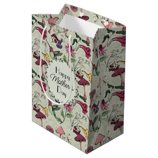  Happy Mothers Day Hummingbird Garden Medium Cadeauzakje (Achterkant Gekanteld)