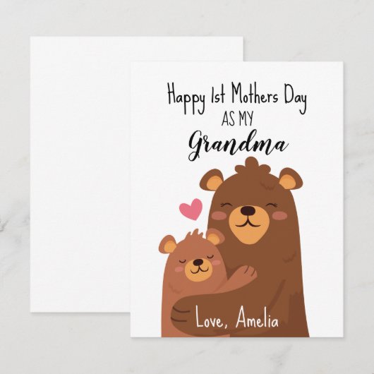 Happy Mothers Day Kaart voor oma, First Moeders (Voorkant / Achterkant)