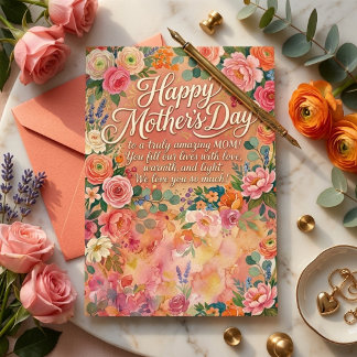 Happy Mothers Day Lush Pink Watercolor Floral Mom Briefkaart