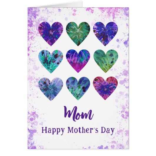 Happy Mothers Day Mam Waterverf Hearts (Voorkant)