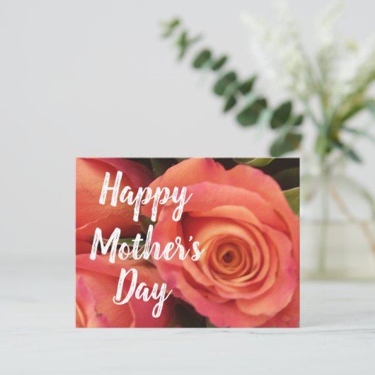 Happy Mothers Day Modern Coral Roos Floral Feestdagenkaart (Staand voorkant)