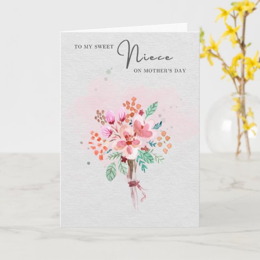 Happy Mothers Day naar mijn nichtje Moederdag Grey Kaart (Gele Bloem)