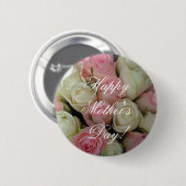 Happy Mother's Day or Your Text Roses Pink White Ronde Button 5,7 Cm (Voorkant /achterkant)