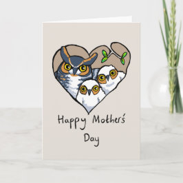 Happy Mother's Day Owl Nest Heart Kaart