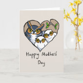 Happy Mother's Day Owl Nest Heart Kaart (Gele Bloem)